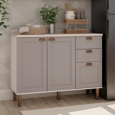 Imagem de Balcão de Cozinha 120cm Iluminata 100% Mdf 2 Portas 3 Gavetas Branco/Fendi - Genialflex