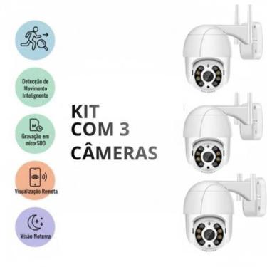 Imagem de Kit 3 Câmeras de Segurança Externa Wi-Fi  Visão Noturna e Detecção de 