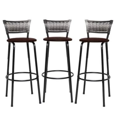 Imagem de Banquetas Junco Degradê Cyber Estrutura Preta Ideal para Bancada Balcão e Cozinha Kit 03 Unidades - Itagold (Marrom Claro)