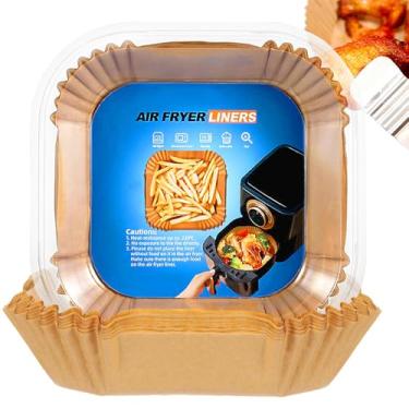 Imagem de Forros de papel para fritadeira a ar, 100 peças, papel pergaminho antiaderente descartável, adequado para cesta de fritadeira a ar de 2 a 5 litros, resistente a óleo, papel de cozimento à prova d'água