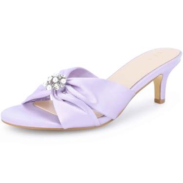 Imagem de Perphy Sandálias femininas de salto agulha com strass e pérola, Roxa, 37
