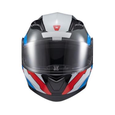 Imagem de Kit Capacete Texx Esc Gladiator V3 Reisen Azul Vermelho Branco Brilhante 56 Com Luva New Shoot 4Xl