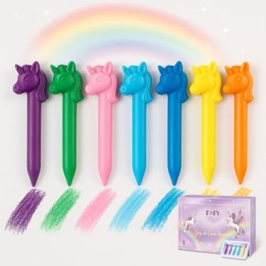 Imagem de Giz de Cera Formato Unicórnio 6 Cores Vibrantes Material Seguro Design Ergonômico