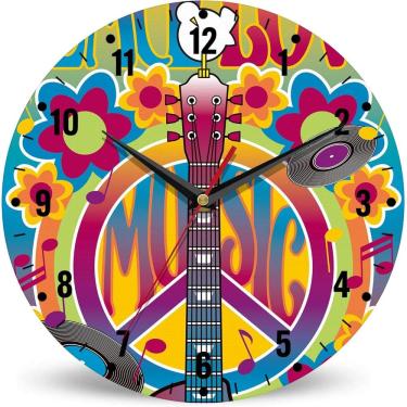 Imagem de Relógio de parede Retro Music 30 cm 12" com design de guitarra colorida