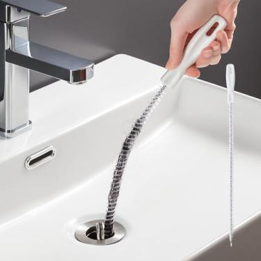 Imagem de Removedor de entupimento de ralo de pia, escova de limpeza de tubos, removedor de entupimento de drenos, desentupidor de esgoto, escova de limpeza de esgoto, limpador de ralos, pia de cozinha, branco