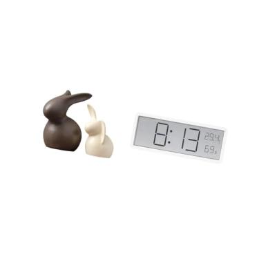 Imagem de Fenteer Conjunto de Estátua de de Cerâmica com Relógio de Parede Digital, Grande Visor de Temperatura E Umidade para Decoração de Jardim de Páscoa, Esc