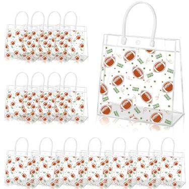 Imagem de HYMENEX 16 unidades de sacos de presente de futebol, sacos de presente de futebol com alças de PVC transparente para lanche de futebol para festa de aniversário da equipe, lembrancinha esportiva