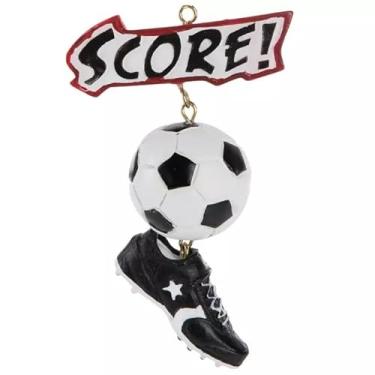 Imagem de Bola de futebol e enfeite de árvore de Natal de resina