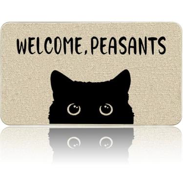 Imagem de We are Covered Psalm 91 Capacho engraçado para porta da frente antiderrapante para interior e exterior tapete de borracha antiderrapante fofo Welcome 43 x 76 cm Welcome preto gato cor marrom