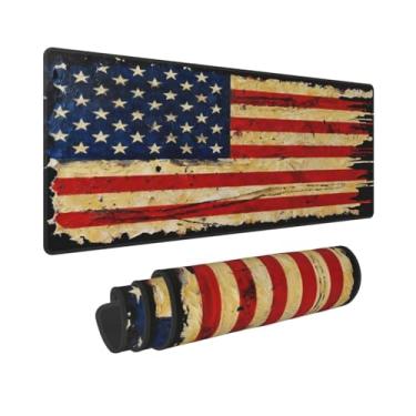 Imagem de CANFLASHION Tapete de mouse com bandeira americana, tapete de mesa de escritório 80 x 28 cm, mouse pad grande para jogos com design retrô, GG estendido à prova d'água para computador com base de