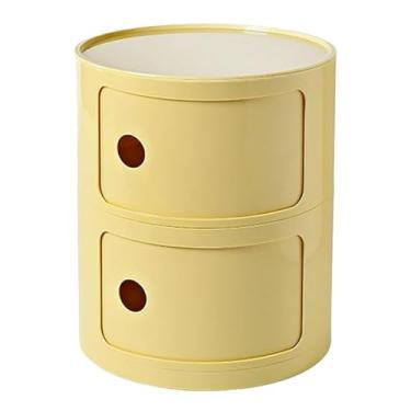 Imagem de Armário de armazenamento multifuncional, mesa de cabeceira com portas de correr, mesa de cabeceira redonda com gavetas, adequado para sala de estar e quarto, espaço pequeno (tamanho: 2 camadas, cor