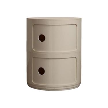 Imagem de Armário de armazenamento multifuncional, mesa de cabeceira com portas de correr, mesa de cabeceira redonda com gavetas, adequado para sala de estar e quarto, espaço pequeno (tamanho: 2 camadas, cor