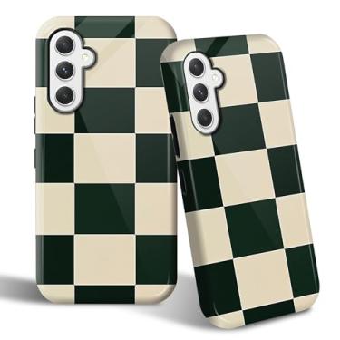 Imagem de SROJDHFJB Capa de telefone para Samsung Galaxy S25, capa protetora de 2 camadas com design retrô quadriculado, parte traseira rígida + TPU macio bumper capa slim fit para homens e mulheres