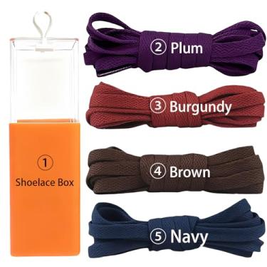 Imagem de sovida 4 pares de cadarços planos - 36 cores para cadarço de sapatos, tênis de corrida atlético, sapatos casuais, cordas para botas, 14 ameixas + vinho + marrom + azul marinho + caixa de cadarço