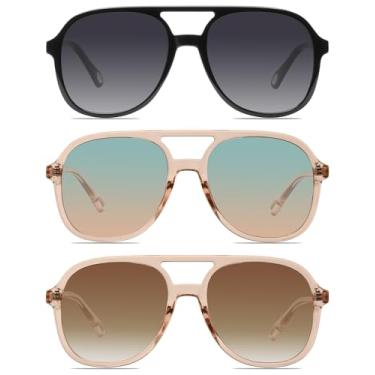 Imagem de YDAOWKN Óculos de sol aviador quadrados retrô para mulheres, masculinos, vintage, ponte dupla dos anos 70, 3 blac/cinza + marrom claro/verde e marrom + chá escuro/marrom, 3 Pack