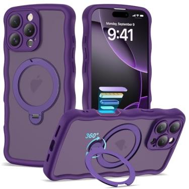 Imagem de BTBTCASE Capa compatível com iPhone 16 Pro Max com anel magnético rotativo de 360° e suporte invisível, compatível com Mag-Safe, linda capa protetora para celular com moldura ondulada ondulada