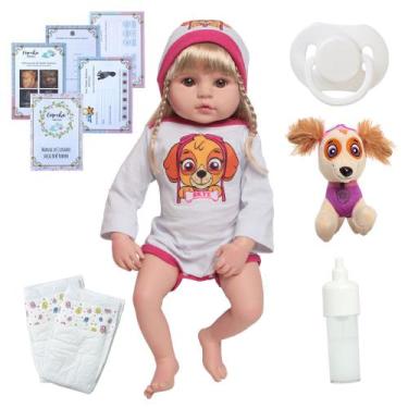 Imagem de Bebe Reborn Realista Loira 46cm Patrulha Canina Acessórios - Cegonha R