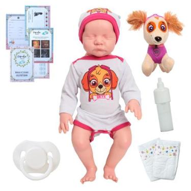 Imagem de Bebe Reborn Boneca Realista Olhos Fechados Patrulha Canina - Cegonha R