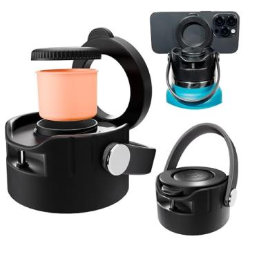 Imagem de Versafactor MagSafe Tampa de boca larga para garrafa de água Hydro Flask, suporte magnético para todos os telefones, suporte de adesivo para AirTag ou azulejo e compartimento de armazenamento oculto