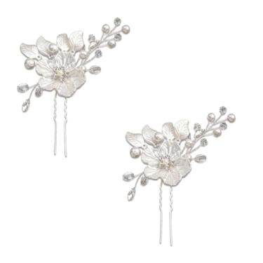 Imagem de Grampos para Noiva Flor Perolada com Cristais 7.5cm Branco 2 Peças