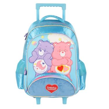Imagem de Mochila Escolar Rodas Ursinhos Carinhosos Pelúcia Infantil