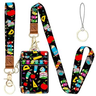 Imagem de Porta-crachá de identificação 2 em 1 Teachers e carteira com cordão para professores, enfermeiras, profissionais - linda bolsa de moedas com zíper, alça de pulso removível e cordão de pescoço, 5