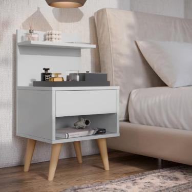 Imagem de Mesa de Cabeceira Retrô Multiuso com Prateleira e Gaveta Astra (1UN BRANCO)