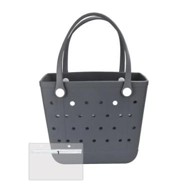 Imagem de Urvczza Bolsa de praia de borracha, bolsa feminina à prova d'água, para viagens, piscinas e academias, Cinza/M, Medium, Bolsa de praia à prova d'água