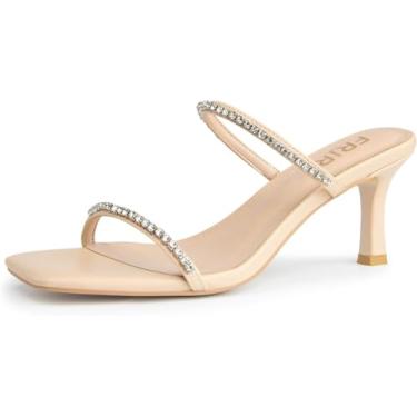 Imagem de FRJR Sapatos femininos de strass, salto gatinho, bico quadrado, bico aberto, salto alto fino, salto baixo, sapatos sociais, Damasco, 35