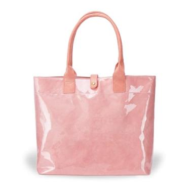 Imagem de Elsblossion Bolsa feminina - Bolsa de PVC transparente de tamanho grande, impermeável, resistente à areia, para compras, férias na praia, 05 - rosa, L
