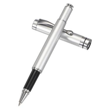 Imagem de PATIKIL Caneta esferográfica de metal luxuosa, 0,5 mm, tinta preta, esferográfica, luxo, artesanato, presente para homens e mulheres, escrita, assinatura de escritório, tom prateado