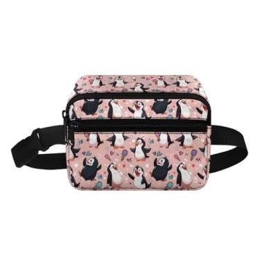 Imagem de Cozeyat Pochete infantil para meninas, bolsa de cintura pequena de viagem, bolsa de cinto transversal para meninas, bolsa fofa, Pinguim rosa de desenho animado, One Size