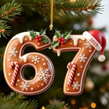 Imagem de Ornamento personalizado 67 2025, chapéu de Papai Noel 6 7 meme enfeite de árvore de Natal, Enfeites engraçados de gíria adolescente 67, decorações de árvore de Natal (67-A)