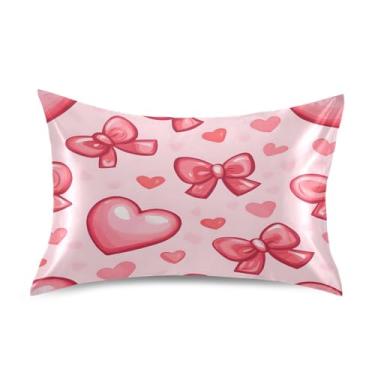 Imagem de Blueangle Fronha de cetim coração vermelho dia dos namorados para cabelo e pele fronha de seda, tamanho padrão (51 x 66 cm) - capas de almofada de cetim refrescantes com fecho de envelope (558)