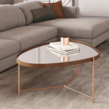 Imagem de Mesa de Centro com Borda em Couro Sintético Espelho e Pés em Ferro Alamanda Castanho/bronze