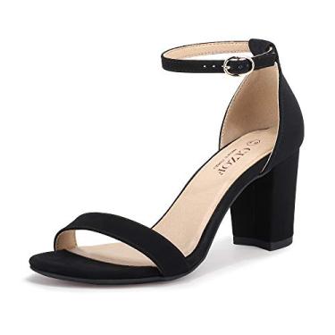Imagem de CZ CUZOF Sandálias femininas de salto grosso, 7,6 cm, bico aberto, tira no tornozelo, vestido de festa de casamento, Nobuck preto, 8.5