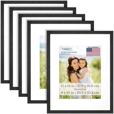 Imagem de Icona Bay - Molduras para fotos 28 x 35 cm com tapete removível para fotos de 20 x 25 cm - bálsamo preto, pacote com 5 - estilo moderno de grão de madeira com folha de capa à prova de estilhaçamento