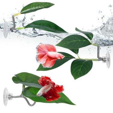 Imagem de Rede de peixe Betta, 3 peças de almofada de folha de peixe Betta, decoração de plantas de aquário simulando o habitat natural para acessórios para aquários de peixes, Betta, descansando para dormir