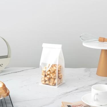 Imagem de Roppolo 100 sacos de pão com laço de lata, sacos de pão feitos de papel de algodão branco, saco de embalagem de armazenamento com janela transparente para padaria, café, pão caseiro, tamanho mini 9 cm