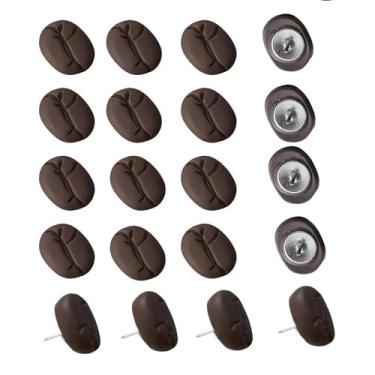 Imagem de Pinos em forma de grão de café, pacote com 20 tachinhas decorativas para polegar para quadro de cortiça, quadro de avisos, escritório, uso doméstico e escolar – Vem em caixa transparente