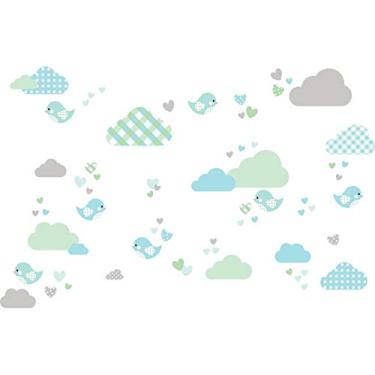 Imagem de Adesivo de Parede Nuvens e Pássaros em Azul