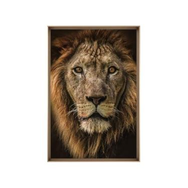 Imagem de Quadro Decorativo com Vidro Sala Hall Quarto 64x94cm Bege Leão