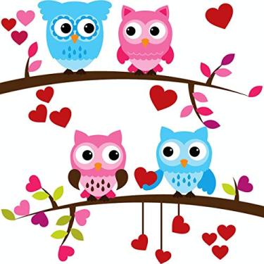 Imagem de Adesivo de Parede Corujas e Corações