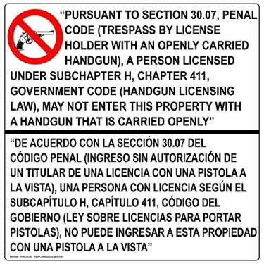 Imagem de ComplianceSigns. Com Texas 30.07 Decalque de etiqueta bilíngue oculto, vinil autoadesivo de 61 x 61 cm para álcool/drogas/armas, adesivos de segurança feitos nos EUA