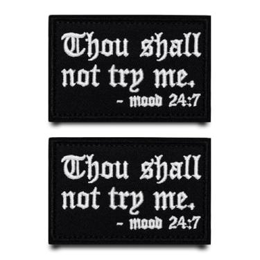 Imagem de 2 peças Funny Thou Shall Not Trp Me-24:7 Patch bordado gancho e laço emblema fixador tático aplique acessórios de fantasia faça você mesmo para chapéus, jeans, colete, casaco, jaqueta, camiseta
