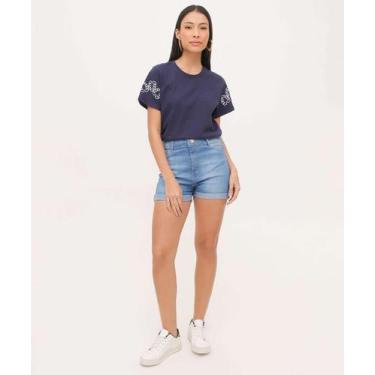 Imagem de Short Jeans Feminino Cintura Alta-33010 - JEZZIAN, 42, Jeans azul