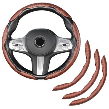 Imagem de Temmis Capa de volante de fibra de carbono para carro, design fino segmentado e borboleta, protetor universal de 99% para roda de carro - marrom