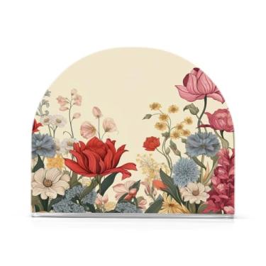 Imagem de Wassud Porta-guardanapos de acrílico com padrão floral dispensador de guardanapos de papel para mesa, cozinha, sala de jantar, bancada 1 peça (comporta 50-60 guardanapos)