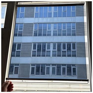 Imagem de uhyOHF Espelho unidirecional e persiana de enrolar transparente para janela/porta de vidro, persiana de rolo de controle de calor sem perfuração com ventosas, azul-prata (150 x 63 cm