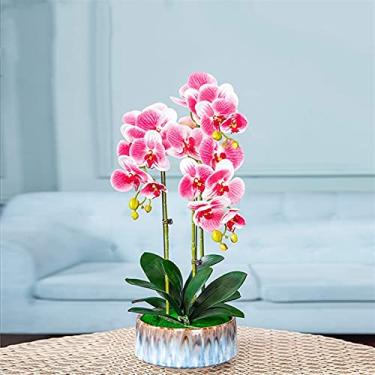 Imagem de LMJYU Flores artificiais de orquídea em vaso Bonsai Phalaenopsis planta falsa plantador peças centrais para decoração de arranjos lindas flores artificiais e Vas